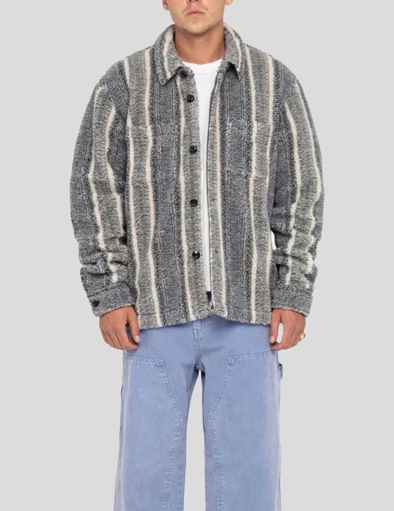 Camisa STUSSY stripe sherpa camicia carbone
